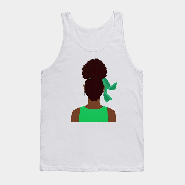 High Afro Puff Ponytail with Green Outfit (White Background) Tank Top by Art By LM Designs 